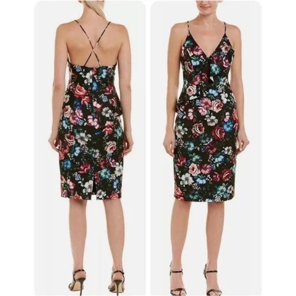 Black Halo Leni Floral Ruffle Black and Pink Dress Sz 6 - Picture 2 of 10